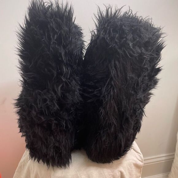 UGG Australia Tall Black Fluff Mama Boots 7 Shaggy Momma Wool Fluffy Rare Y2K - Picture 4 of 8